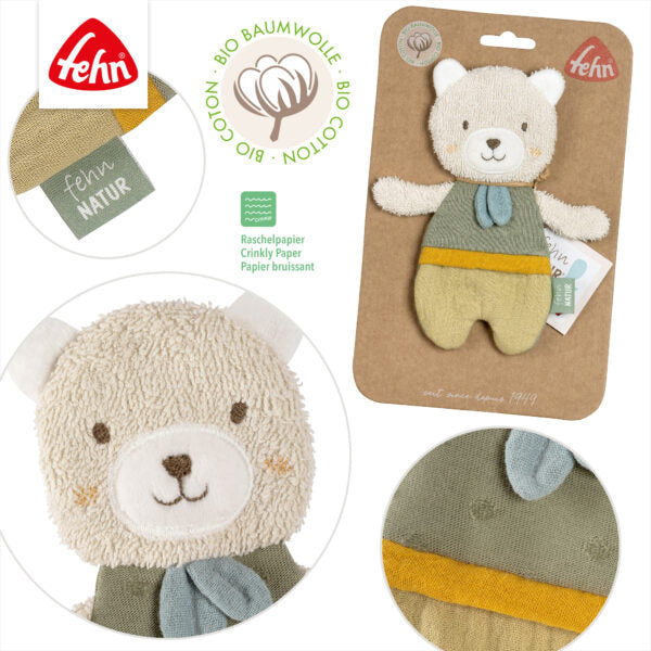 FehnNATUR Small Olive Crinkle Newborn Teddy Bear