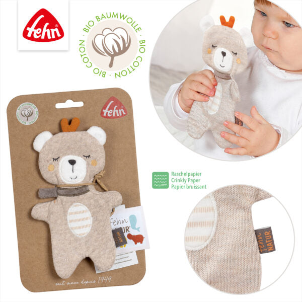 FehnNATUR Small Beige Crinkle Newborn Teddy Bear