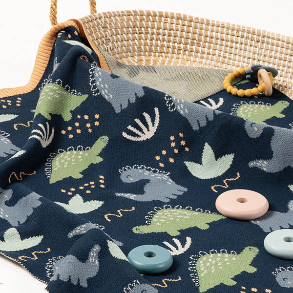Derek Dino Dinosaur Baby Blanket Cotton Knit Gift Boxed Newborn Gift Idea
