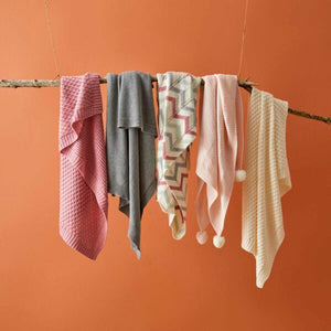 Blush Zig Zag Cotton Knit Baby Blanket & bonus Emma Heart Rattle