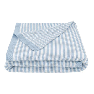 100% Cotton Knit Stripe Baby Blanket- White & Blue