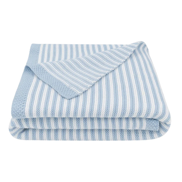 100% Cotton Knit Stripe Baby Blanket- White & Blue
