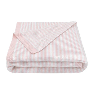 100% Cotton Knit Stripe Baby Blanket- White & Blush Pink