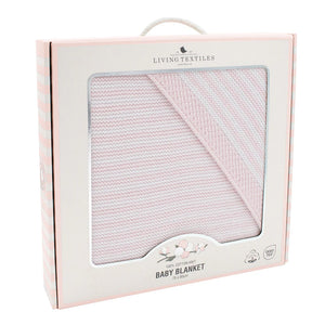100% Cotton Knit Stripe Baby Blanket- White & Blush Pink