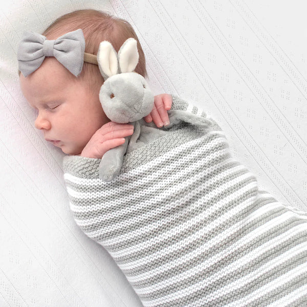 100% Cotton Knit Stripe Baby Blanket- White & Grey