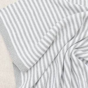100% Cotton Knit Stripe Baby Blanket- White & Grey