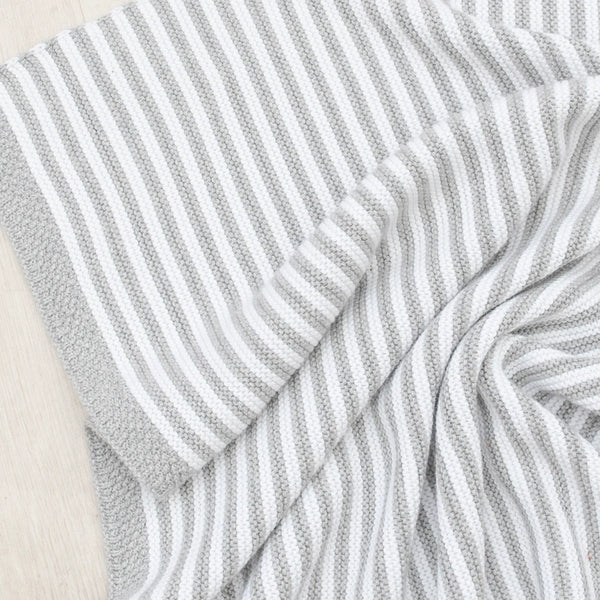 100% Cotton Knit Stripe Baby Blanket- White & Grey