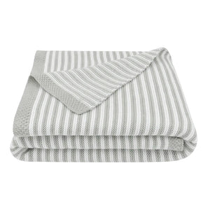 100% Cotton Knit Stripe Baby Blanket- White & Grey