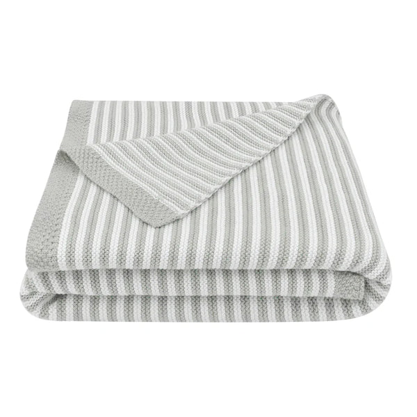 100% Cotton Knit Stripe Baby Blanket- White & Grey