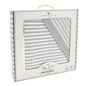 100% Cotton Knit Stripe Baby Blanket- White & Grey
