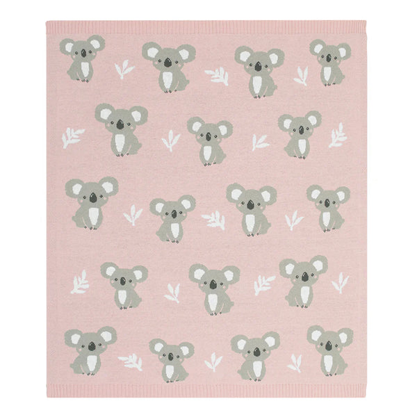 Blush Koala 100 % Cotton Australiana Knitted Baby Blanket