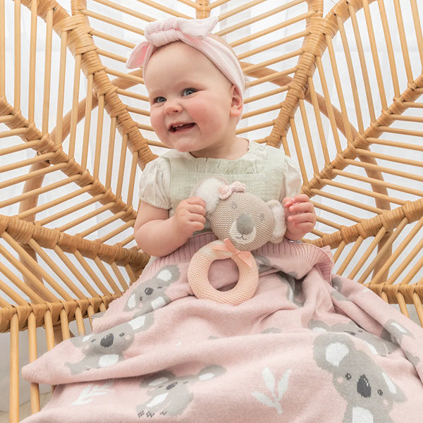 Blush Koala 100 % Cotton Australiana Knitted Baby Blanket