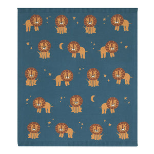 Cute Whimsical 100 % Cotton Knit Lion Baby Blanket
