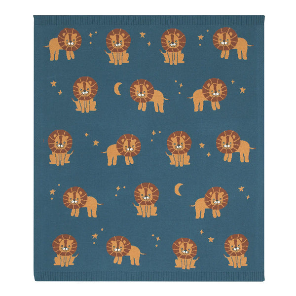 Cute Whimsical 100 % Cotton Knit Lion Baby Blanket