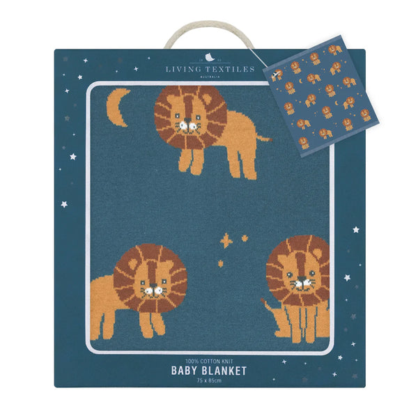 Cute Whimsical 100 % Cotton Knit Lion Baby Blanket