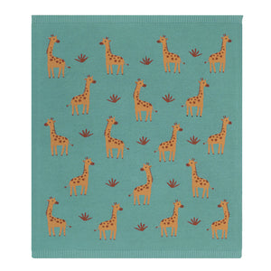 Cute Whimsical 100 % Cotton Knit Giraffe Baby Blanket