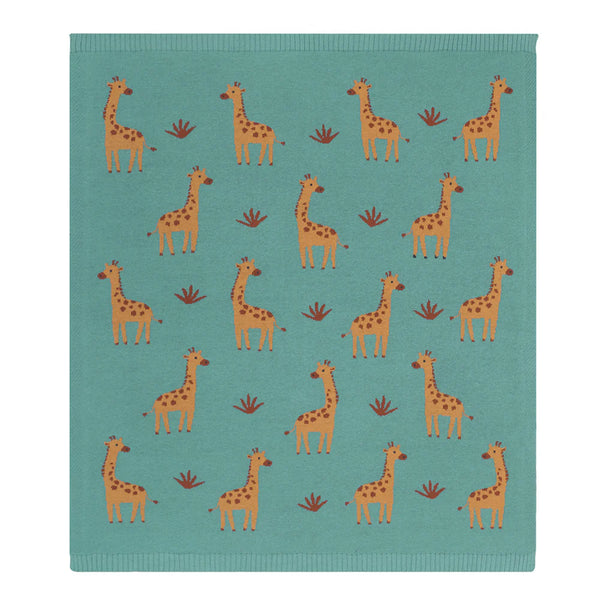 Cute Whimsical 100 % Cotton Knit Giraffe Baby Blanket