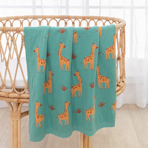 Cute Whimsical 100 % Cotton Knit Giraffe Baby Blanket