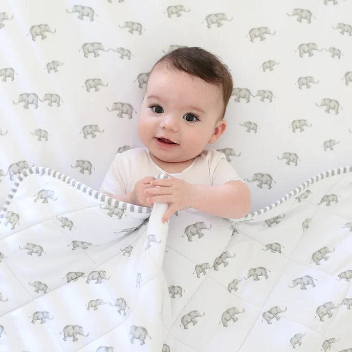 Watercolour Elephants Reversible Quilted Cot Comforter Living Textiles Baby Blanket Play Mat