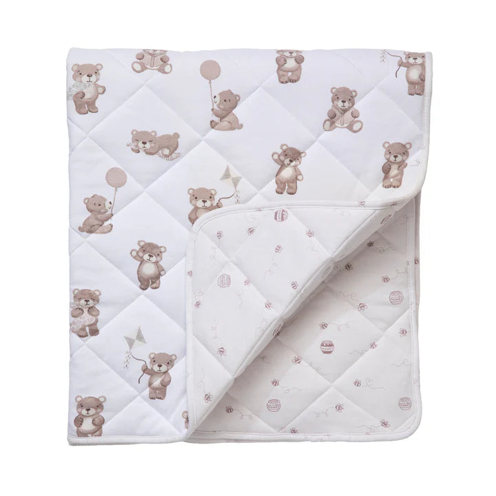 Cuddly Bear Reversible Jersey Quilted Cot Comforter Living Textiles Baby Blanket Play Mat