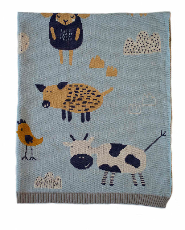2 pce Farmyard Cotton Knit Baby Blanket & Muslin Swaddle Wrap
