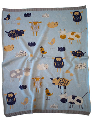 2 pce Farmyard Cotton Knit Baby Blanket & Muslin Swaddle Wrap