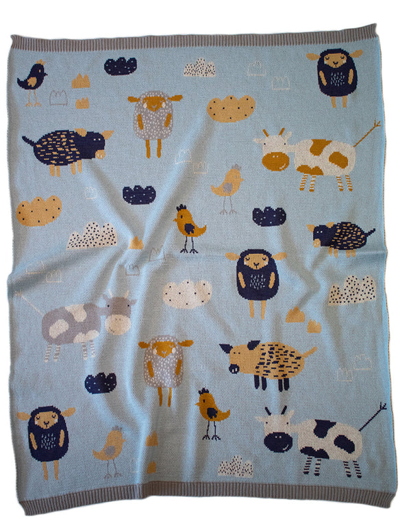 2 pce Farmyard Cotton Knit Baby Blanket & Muslin Swaddle Wrap