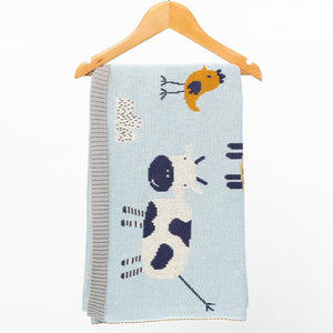 2 pce Farmyard Cotton Knit Baby Blanket & Muslin Swaddle Wrap