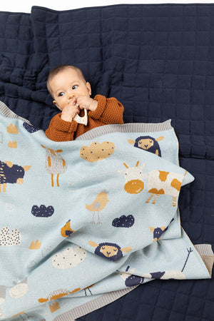 2 pce Farmyard Cotton Knit Baby Blanket & Muslin Swaddle Wrap