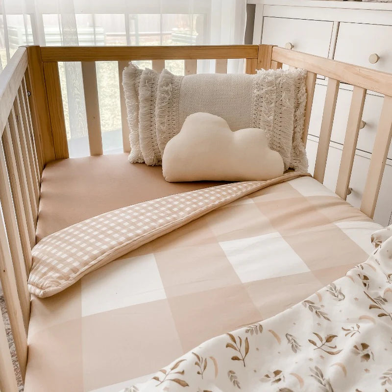 Sand Gingham Baby Nursery Cot Quilt Cotton Reversible