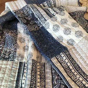 Horizon Blue Multi Quilted Coverlet Printed Patchwork Bedcover