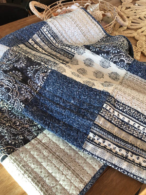 Horizon Blue Multi Quilted Coverlet Printed Patchwork Bedcover