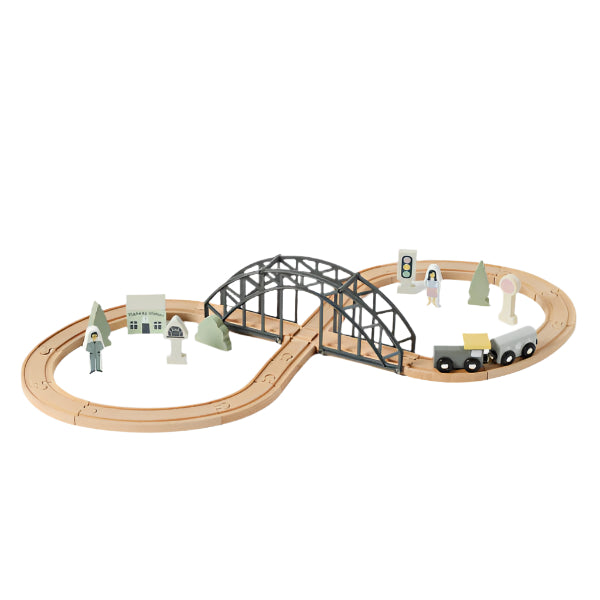 Children's Wooden Train Set with Bridge