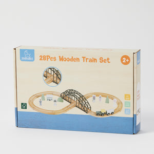 Children's Wooden Train Set with Bridge