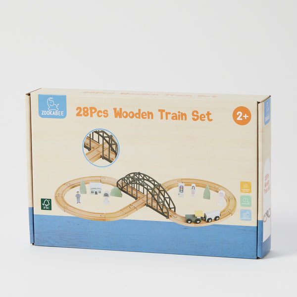 Children's Wooden Train Set with Bridge
