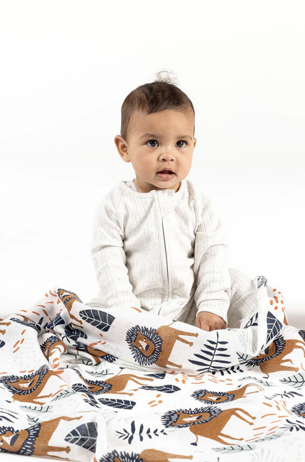 2 pce Lindsay Lion Cotton Knit Baby Blanket & Matching Musling Wrap Set