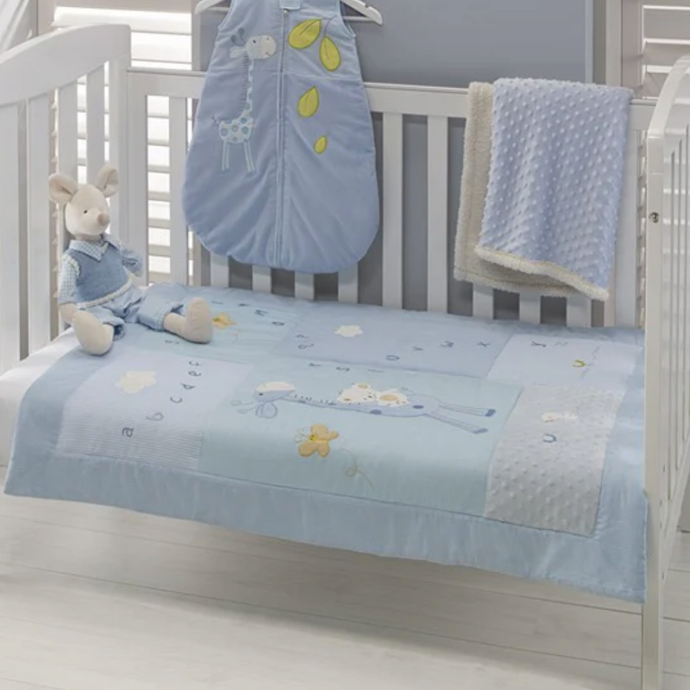 Baby Blue Alphabet Giraffe Cot Quilt