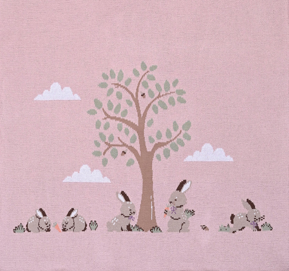 Bunnies Day Out Alimrose Cotton Petal Pink  Baby Blanket