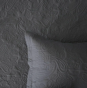 Paisley Charcoal Coverlet Bedcover & Pillow Cases Set.
