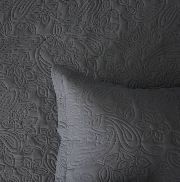 Paisley Charcoal Coverlet Bedcover & Pillow Cases Set.
