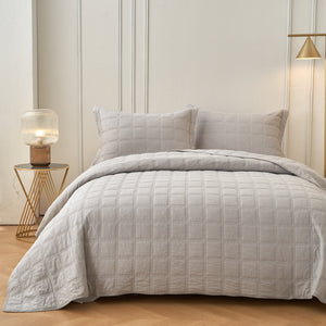 Smokey Grey Cotton Quilted Coverlet Bedcover Set Available in 4 Sizes