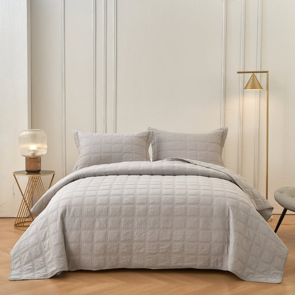 Smokey Grey Cotton Quilted Coverlet Bedcover Set Available in 4 Sizes