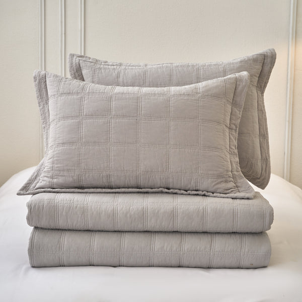 Smokey Grey Cotton Quilted Coverlet Bedcover Set Available in 4 Sizes