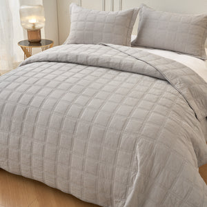 Smokey Grey Cotton Quilted Coverlet Bedcover Set Available in 4 Sizes
