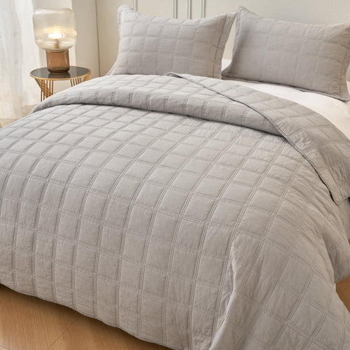 Smokey Grey Cotton Quilted Coverlet Bedcover Set Available in 4 Sizes