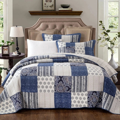 Horizon Blue Multi Quilted Super King Coverlet Bedcover