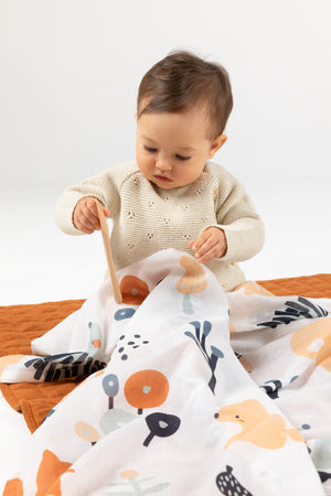 2 piece Forest Cotton Knit Baby Blanket & Matching Swaddle Wrap Set