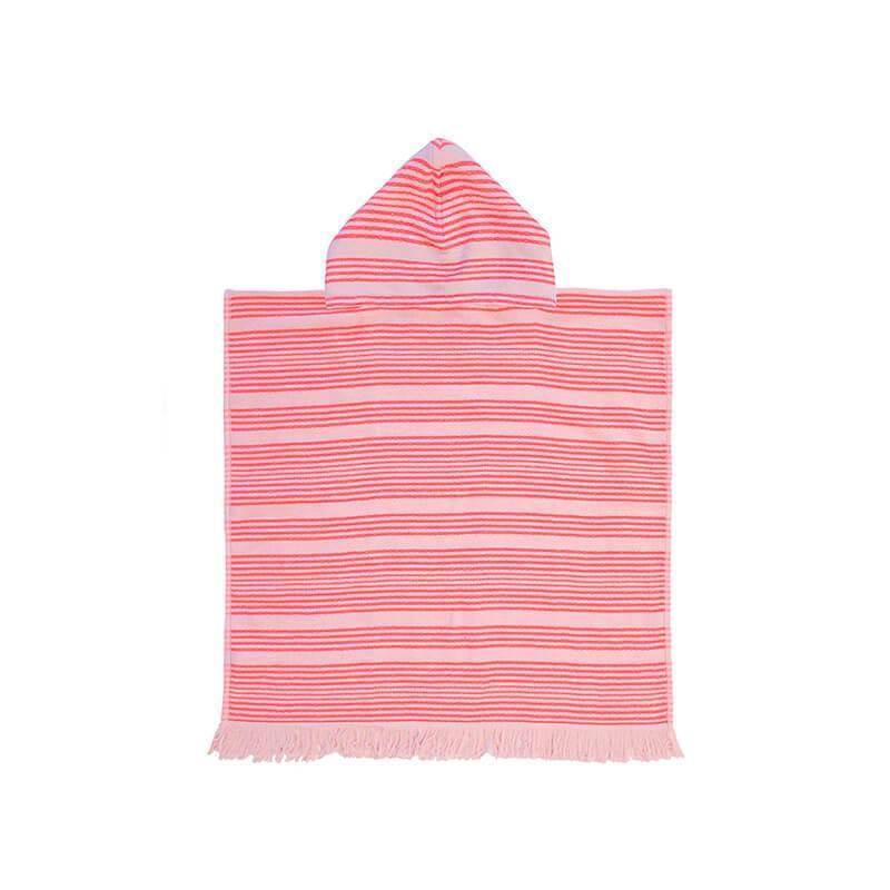 Coral Striped Kids Poncho Beach Towel