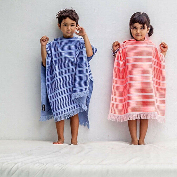 Coral Striped Kids Poncho Beach Towel