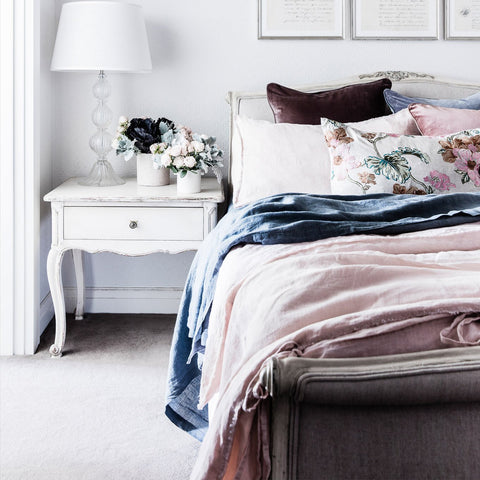 Soft Pink Linen Queen Size Quilt Cover & Pillow Cases Set